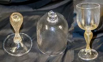 Three stemware glasses that have been repaired