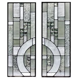 Two leaded glass cabinet doors next to each other
